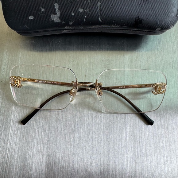 Chanel Vintage Crystal Logo Eyeglasses Gold Trim - Picture 4 of 4